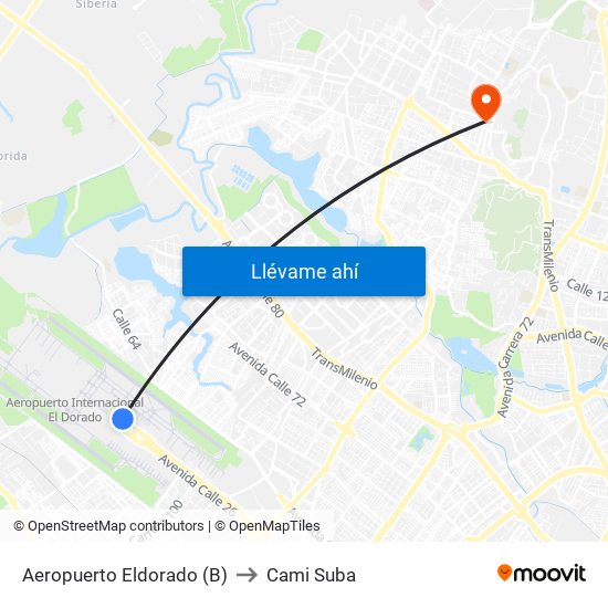 Aeropuerto Eldorado (B) to Cami Suba map