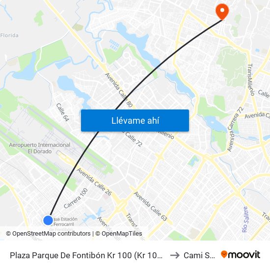 Plaza Parque De Fontibón Kr 100 (Kr 100 - Cl 17a) to Cami Suba map