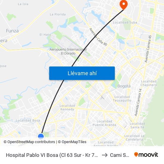 Hospital Pablo VI Bosa (Cl 63 Sur - Kr 77g) (A) to Cami Suba map