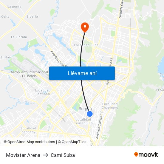 Movistar Arena to Cami Suba map