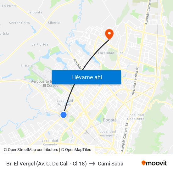 Br. El Vergel (Av. C. De Cali - Cl 18) to Cami Suba map
