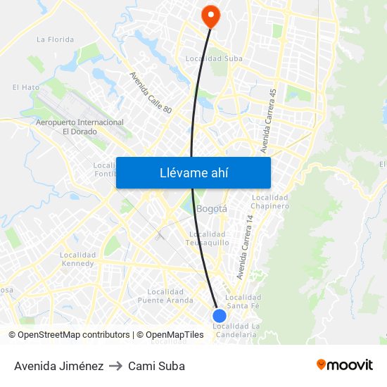 Avenida Jiménez to Cami Suba map