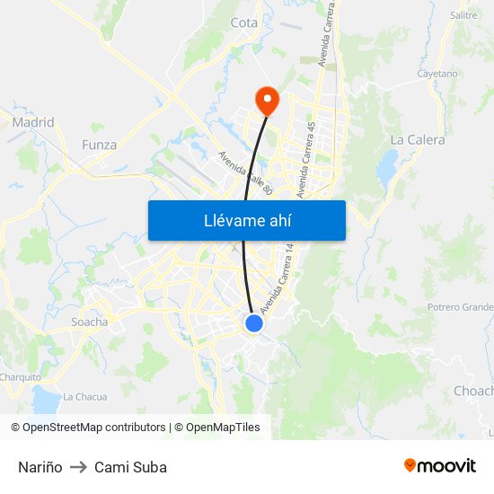 Nariño to Cami Suba map