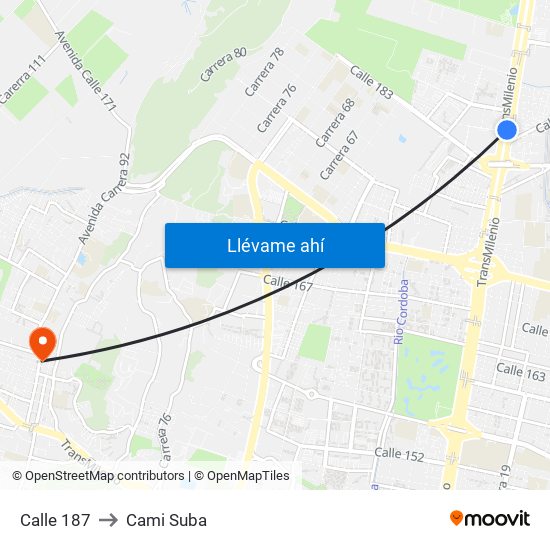 Calle 187 to Cami Suba map