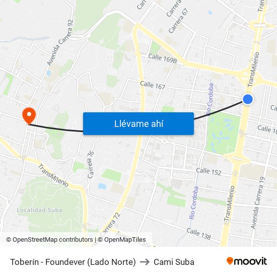 Toberín - Foundever (Lado Norte) to Cami Suba map