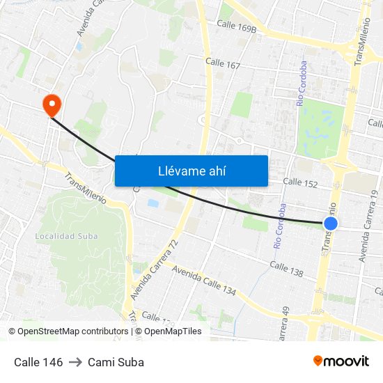 Calle 146 to Cami Suba map
