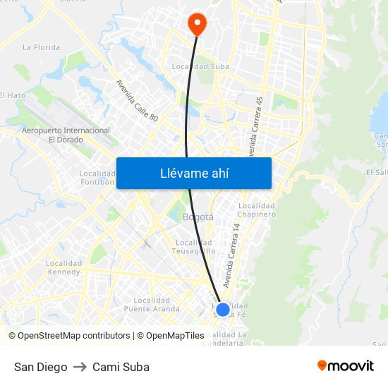 San Diego to Cami Suba map