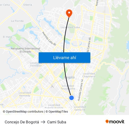 Concejo De Bogotá to Cami Suba map