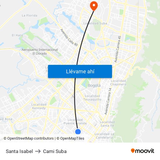 Santa Isabel to Cami Suba map