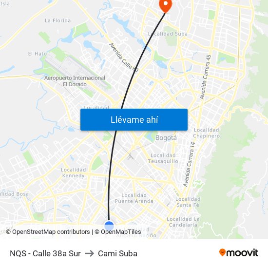 NQS - Calle 38a Sur to Cami Suba map