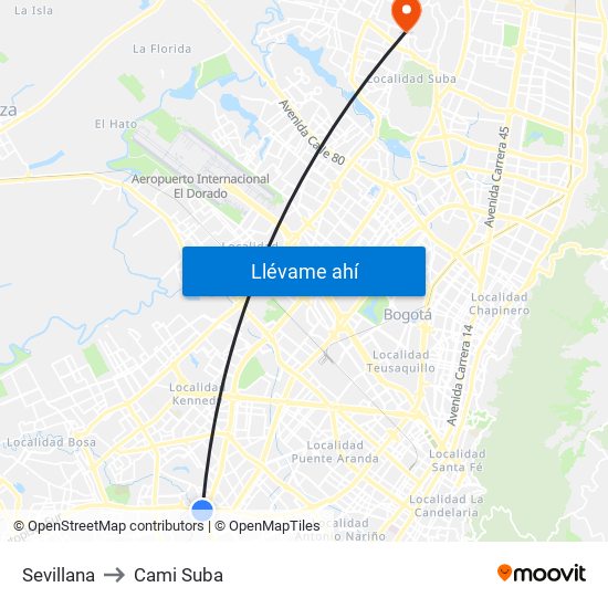 Sevillana to Cami Suba map