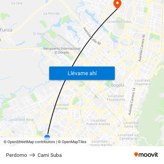 Perdomo to Cami Suba map