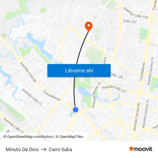 Minuto De Dios to Cami Suba map