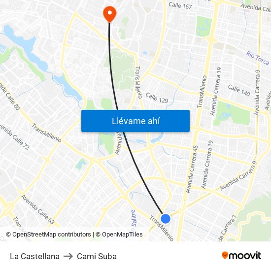 La Castellana to Cami Suba map