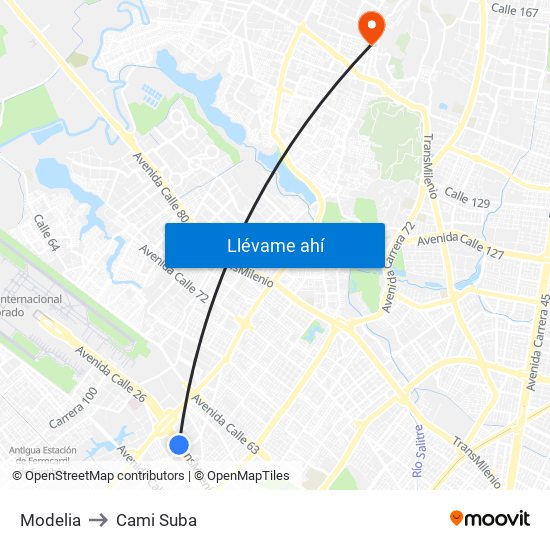 Modelia to Cami Suba map