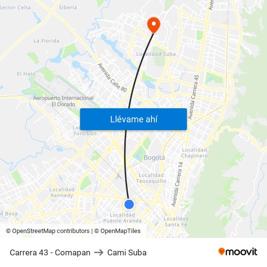 Carrera 43 - Comapan to Cami Suba map