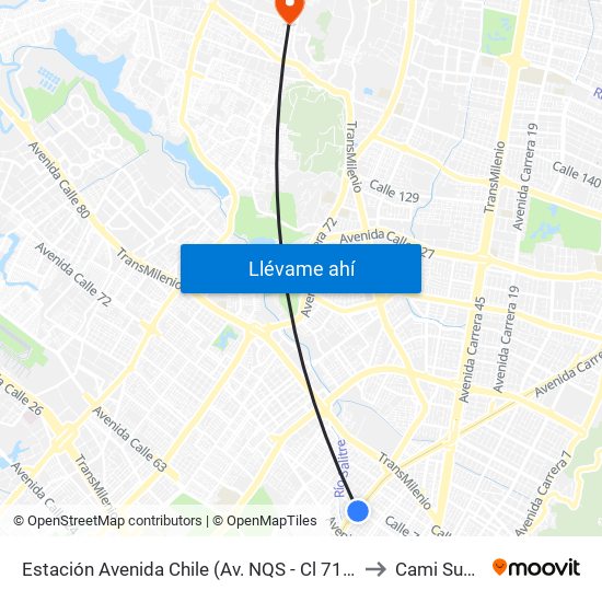 Estación Avenida Chile (Av. NQS - Cl 71c) to Cami Suba map