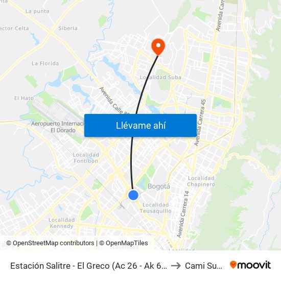 Estación Salitre - El Greco (Ac 26 - Ak 68) to Cami Suba map