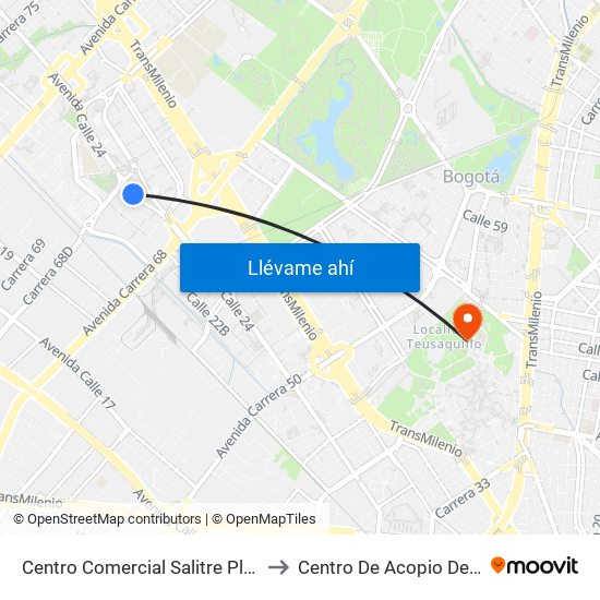 Centro Comercial Salitre Plaza (Av. La Esperanza - Kr 68b) to Centro De Acopio De Residuos Sólidos (437) map