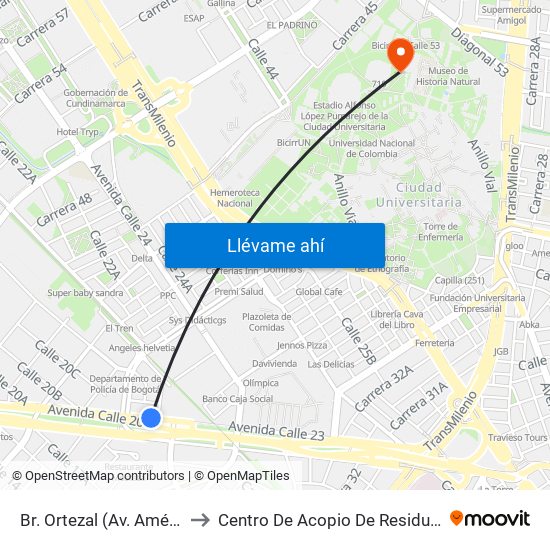 Br. Ortezal (Av. Américas - Tv 39) to Centro De Acopio De Residuos Sólidos (437) map