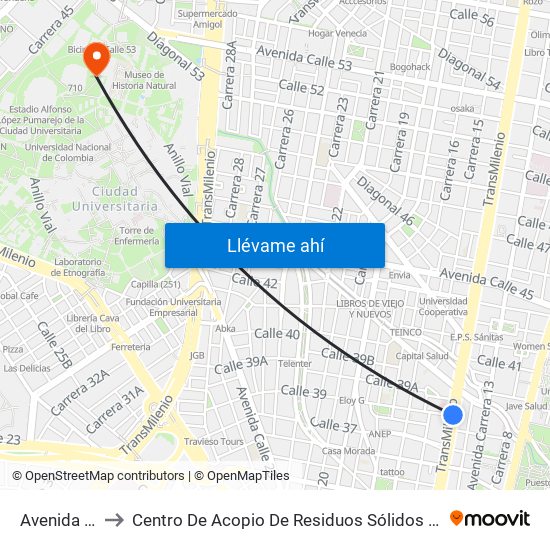 Avenida 39 to Centro De Acopio De Residuos Sólidos (437) map