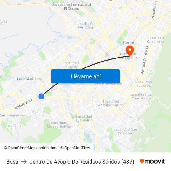 Bosa to Centro De Acopio De Residuos Sólidos (437) map