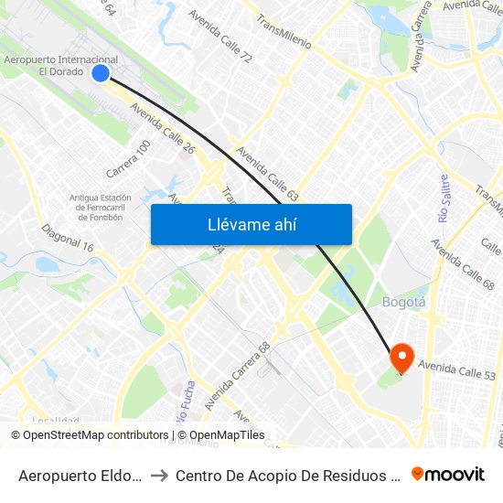 Aeropuerto Eldorado (B) to Centro De Acopio De Residuos Sólidos (437) map