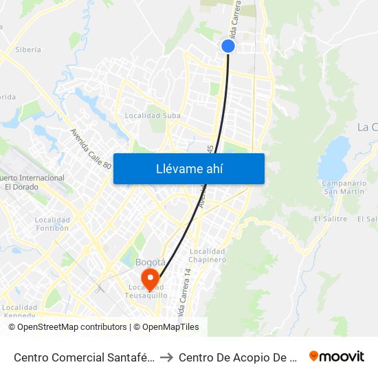 Centro Comercial Santafé (Auto Norte - Cl 187) (B) to Centro De Acopio De Residuos Sólidos (437) map