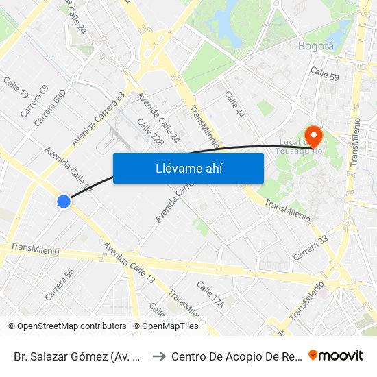 Br. Salazar Gómez (Av. Centenario - Kr 65) (A) to Centro De Acopio De Residuos Sólidos (437) map