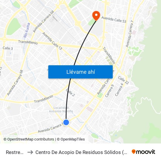 Restrepo to Centro De Acopio De Residuos Sólidos (437) map