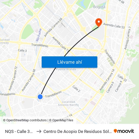 NQS - Calle 38a Sur to Centro De Acopio De Residuos Sólidos (437) map