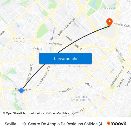 Sevillana to Centro De Acopio De Residuos Sólidos (437) map