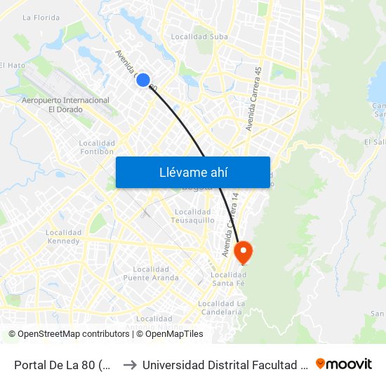 Portal De La 80 (Ac 80 - Tv 94l) to Universidad Distrital Facultad Del Medio Ambiente map