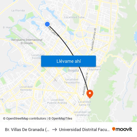 Br. Villas De Granada (Ac 80 - Kr 112 Bis) (A) to Universidad Distrital Facultad Del Medio Ambiente map