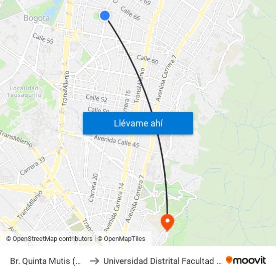 Br. Quinta Mutis (Ak 24 - Cl 63c) to Universidad Distrital Facultad Del Medio Ambiente map
