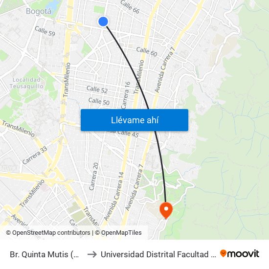 Br. Quinta Mutis (Ak 24 - Cl 63a) to Universidad Distrital Facultad Del Medio Ambiente map