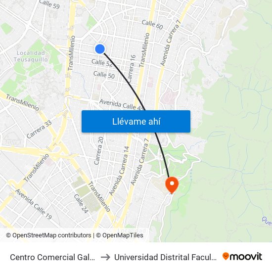 Centro Comercial Galerías (Ak 24 - Ac 53) to Universidad Distrital Facultad Del Medio Ambiente map