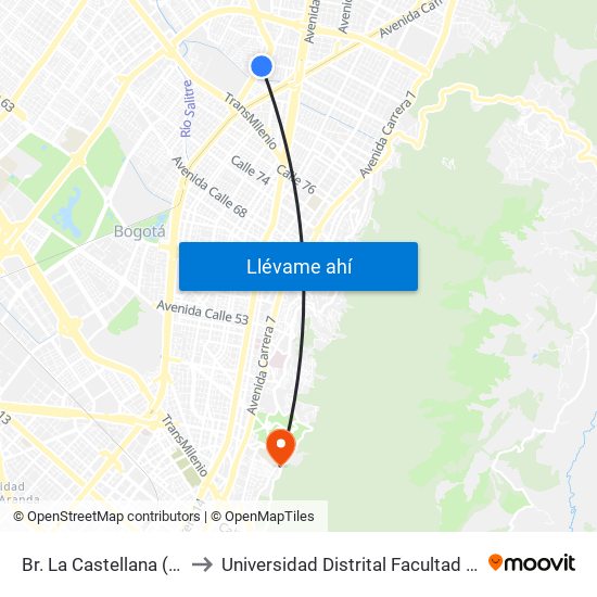 Br. La Castellana (Ak 50 - Cl 91) to Universidad Distrital Facultad Del Medio Ambiente map