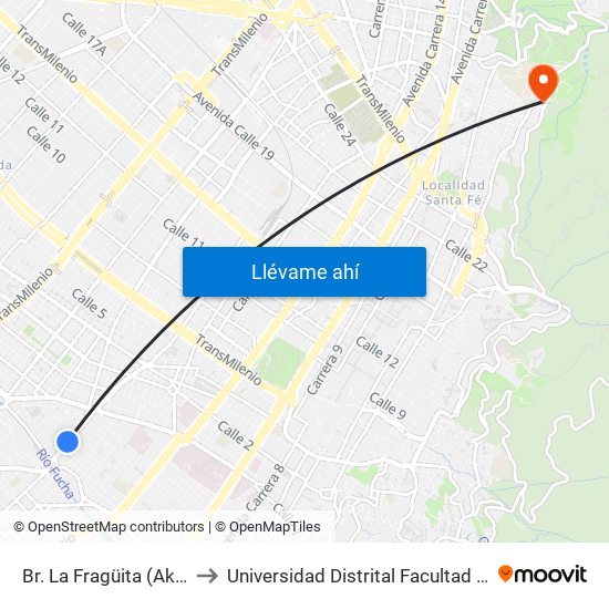 Br. La Fragüita (Ak 24 - Cl 7 Sur) to Universidad Distrital Facultad Del Medio Ambiente map