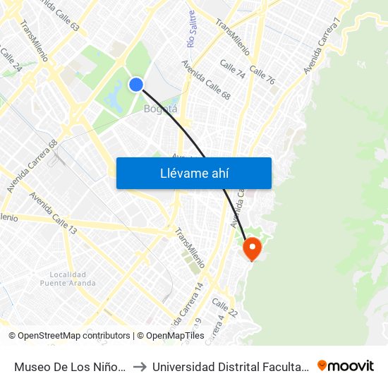 Museo De Los Niños (Ac 63 - Kr 65) to Universidad Distrital Facultad Del Medio Ambiente map