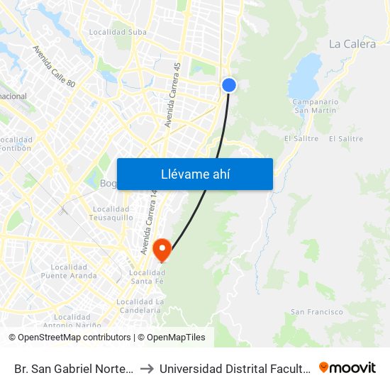 Br. San Gabriel Norte (Ak 7 - Cl 127) (A) to Universidad Distrital Facultad Del Medio Ambiente map