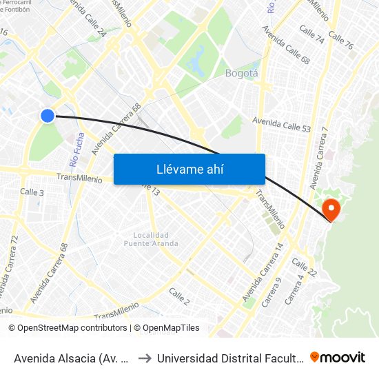 Avenida Alsacia (Av. Boyacá - Cl 11a) (A) to Universidad Distrital Facultad Del Medio Ambiente map