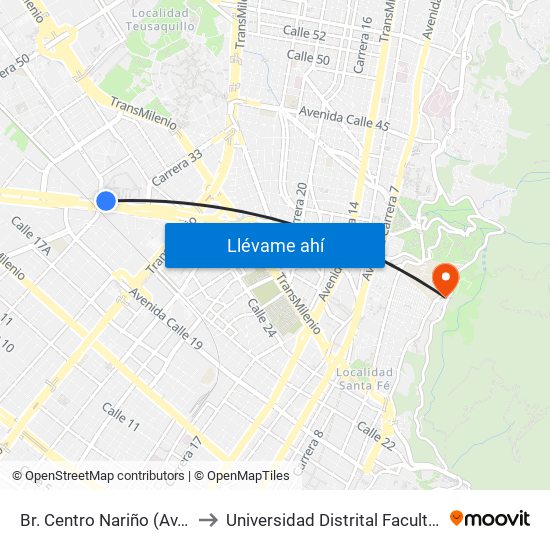 Br. Centro Nariño (Av. Américas - Ak 36) to Universidad Distrital Facultad Del Medio Ambiente map