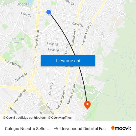 Colegio Nuestra Señora Del Pilar (Ac 63 - Kr 27) to Universidad Distrital Facultad Del Medio Ambiente map