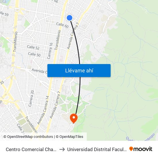 Centro Comercial Chapinero (Ac 63 - Kr 9a) to Universidad Distrital Facultad Del Medio Ambiente map