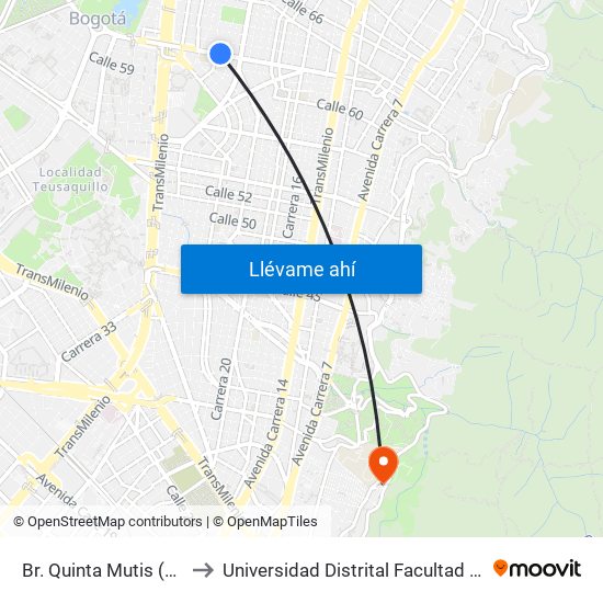 Br. Quinta Mutis (Ac 63 - Kr 26) to Universidad Distrital Facultad Del Medio Ambiente map