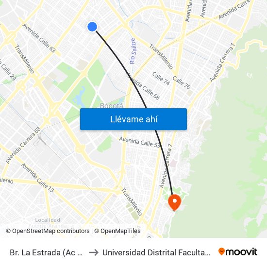 Br. La Estrada (Ac 72 - Kr 69k) (A) to Universidad Distrital Facultad Del Medio Ambiente map