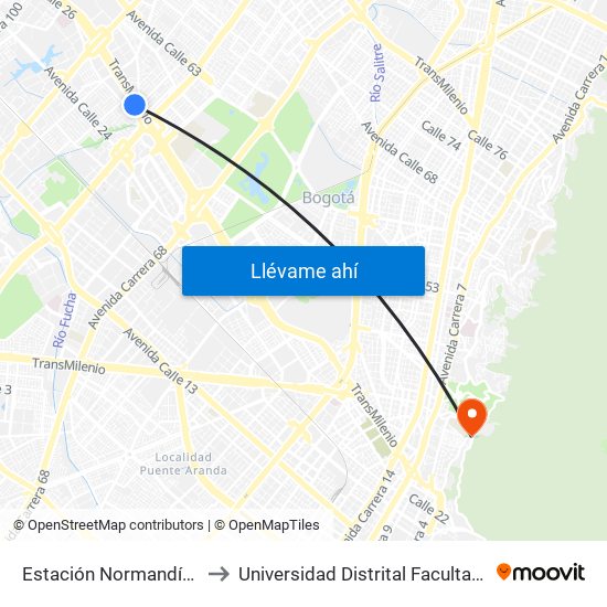 Estación Normandía (Ac 26 - Kr 74) to Universidad Distrital Facultad Del Medio Ambiente map