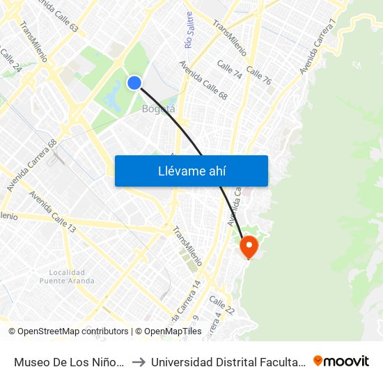 Museo De Los Niños (Ac 63 - Ak 60) to Universidad Distrital Facultad Del Medio Ambiente map