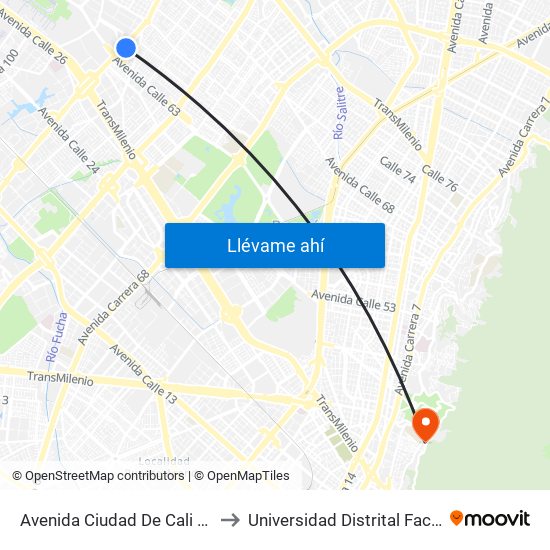 Avenida Ciudad De Cali (Cl 64b Bis - Av. C. De Cali) to Universidad Distrital Facultad Del Medio Ambiente map